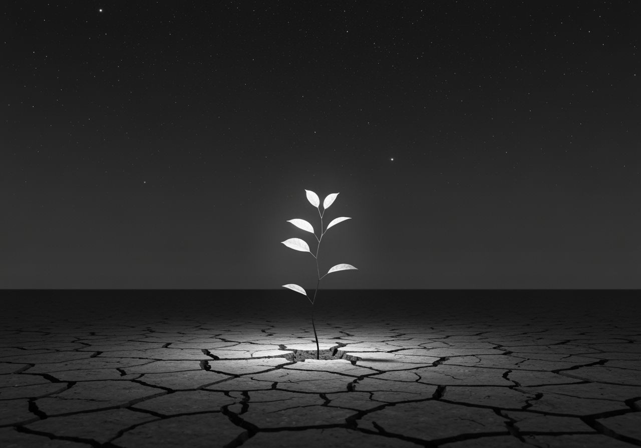 Resilient Sapling Under Starry Sky in Minimalist Style