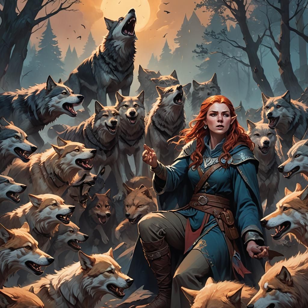 Half-Elf Howls at Wolves: Fantasy Concept Art
