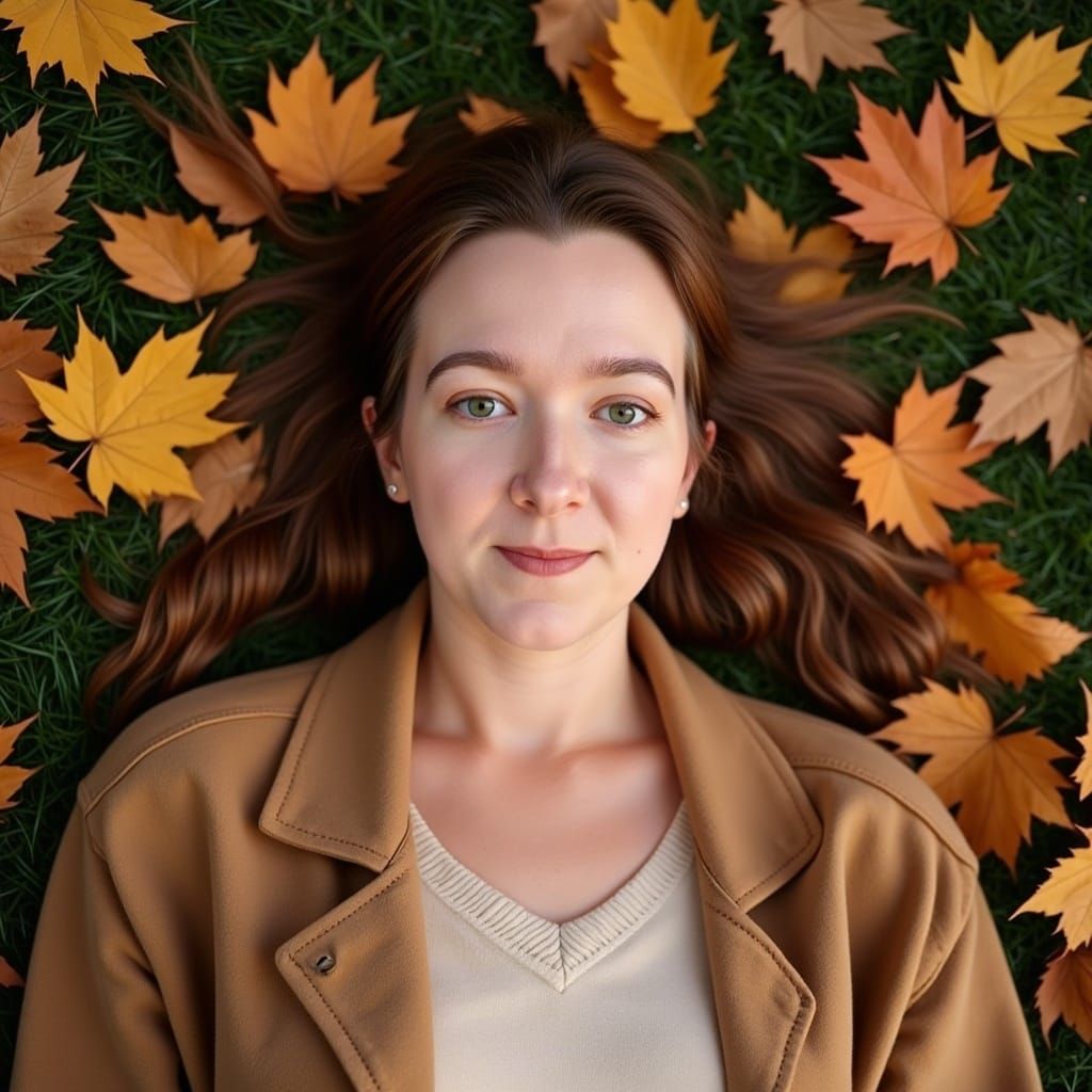 Woman in Autumn Leaves Portrait