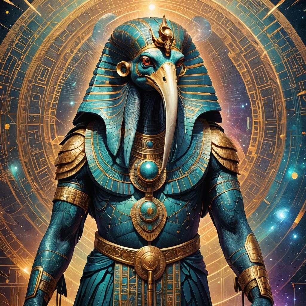 Ibis-Headed Thoth: Holographic Astral Illustration