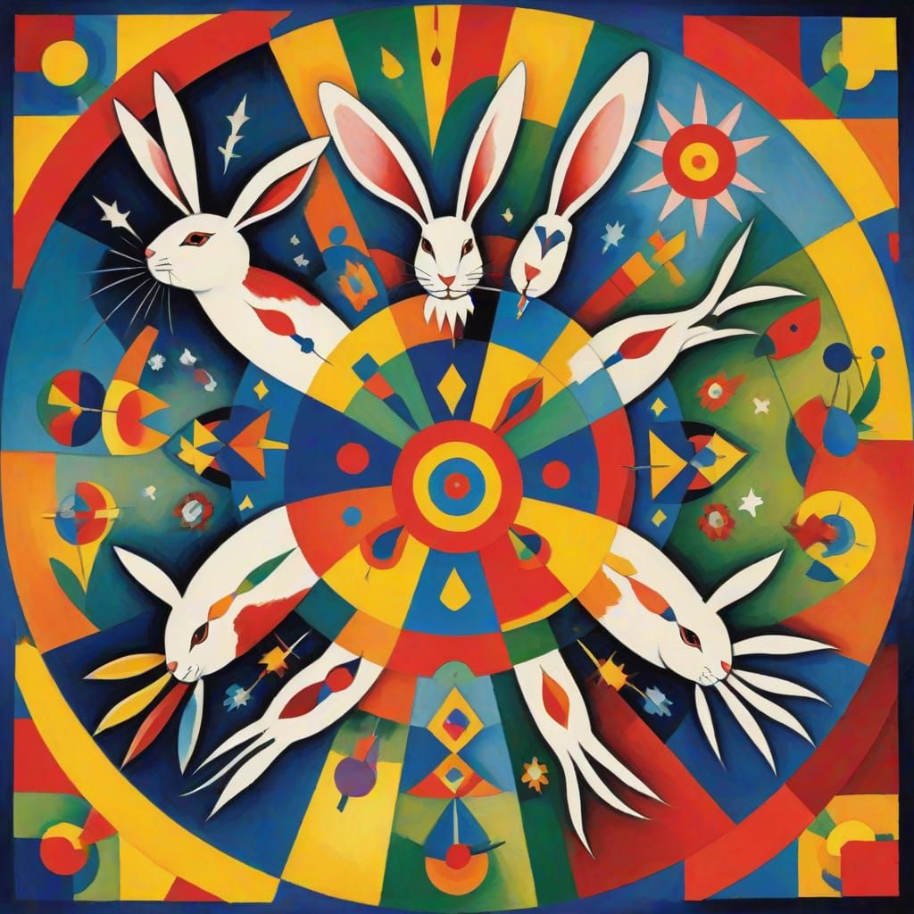 Kaleidoscopic Hares in Abstract Art Style