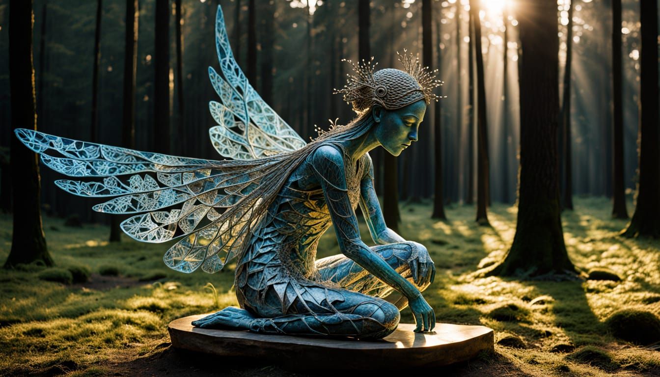 Surreal Women with Iridescent Wings Rise from the Forest Flo...