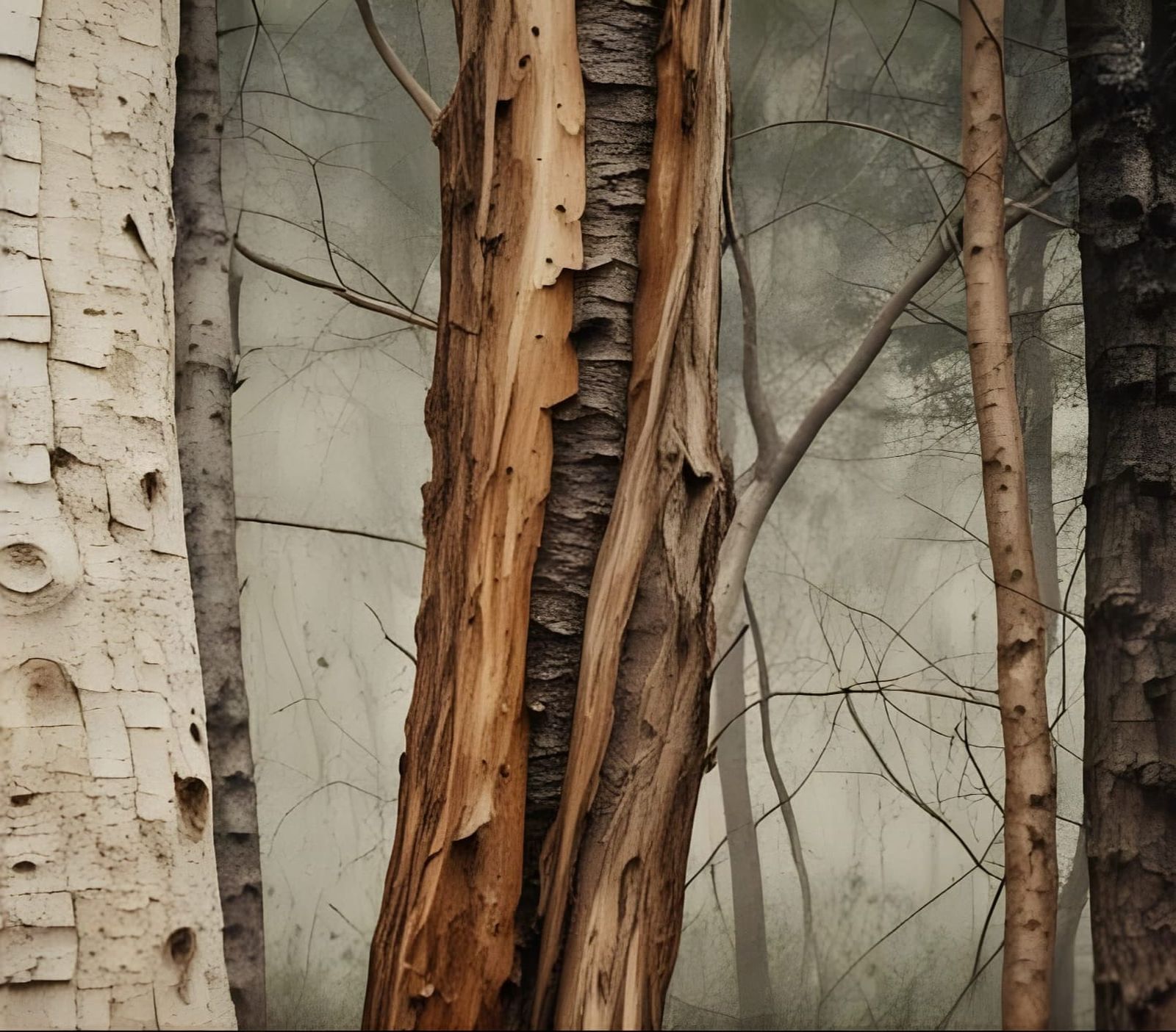 Abstract Tree Trunks Mixed Media Art