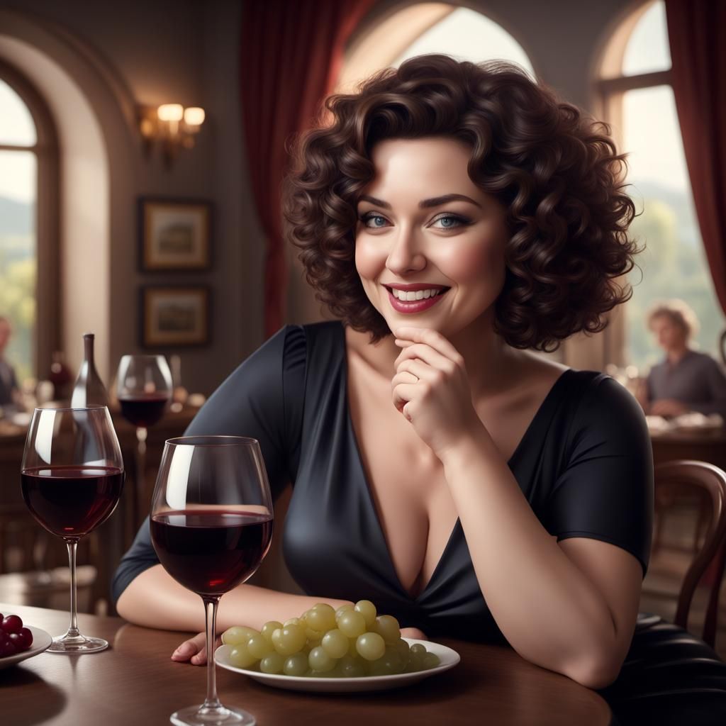 Elegant Woman Enjoys Wine and Laughter