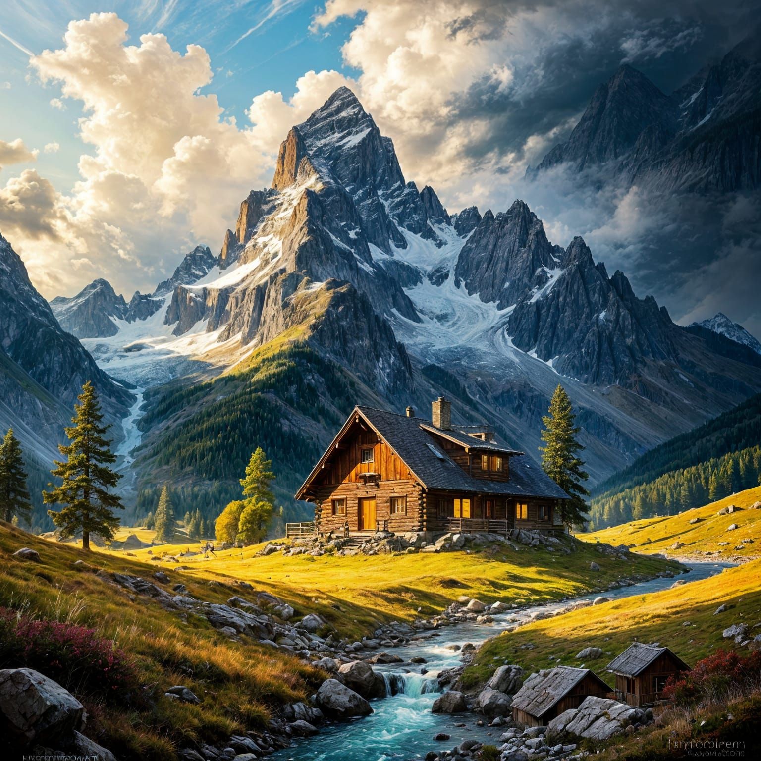 Majestic Swiss Alps Oil Painting with Stormy Skies
