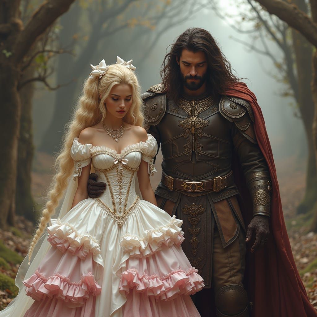 Fantasy Warrior Lord and Bride in Elaborate Wedding Attire