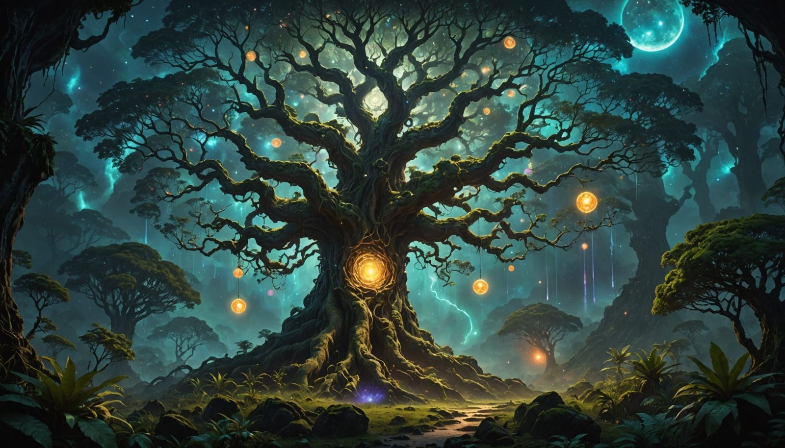 Colossal Celestial Tree in Ethereal Jungle