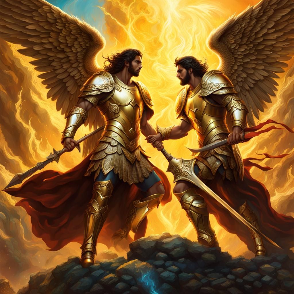 Angelic Warfare: Hyperrealistic Battle Scene