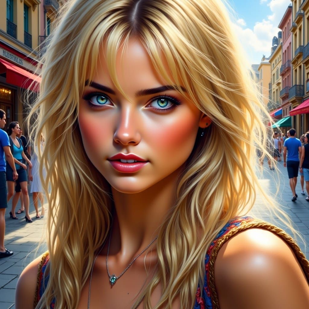 Hyperrealistic Woman on Street, Luis Royo Illustration