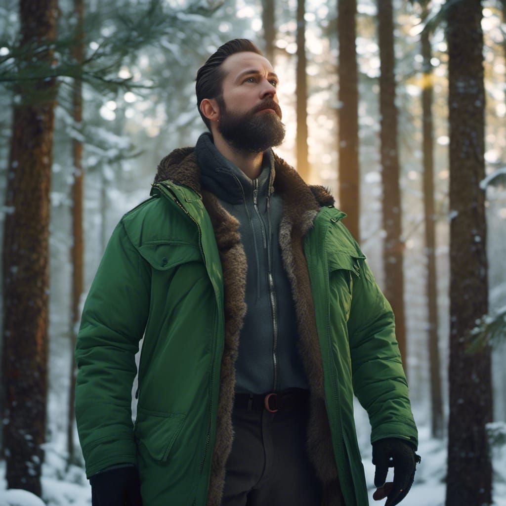 Finnish Man's Forest Walk in Art Nouveau Style