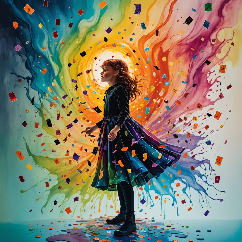 Whimsical Children's Drawing with Rainbow Fairy