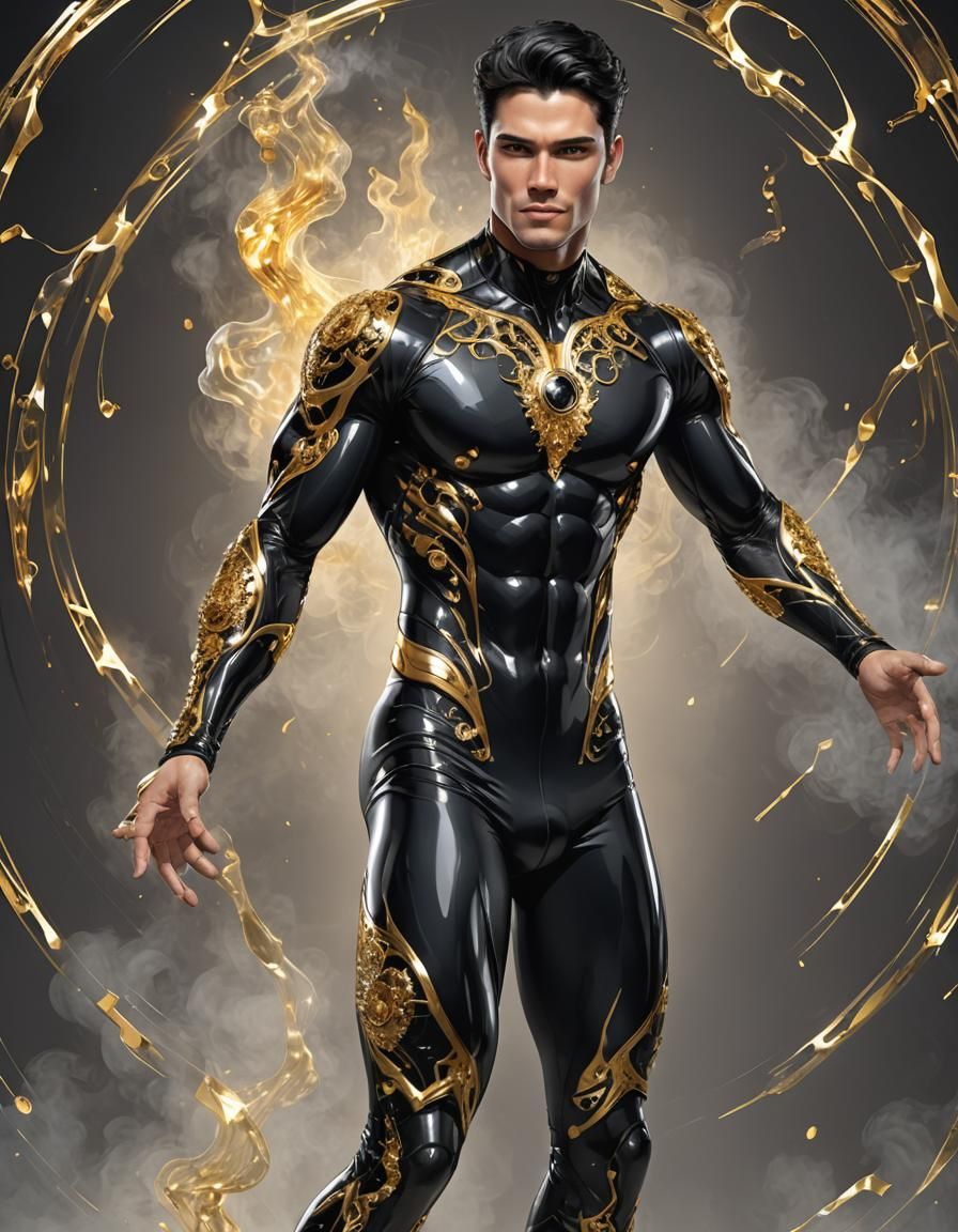 Handsome Man in Futuristic Suit with Chrome Details