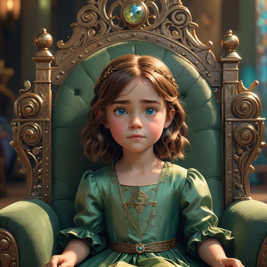 Pixar-Style Portrait of a Little Queen on Throne