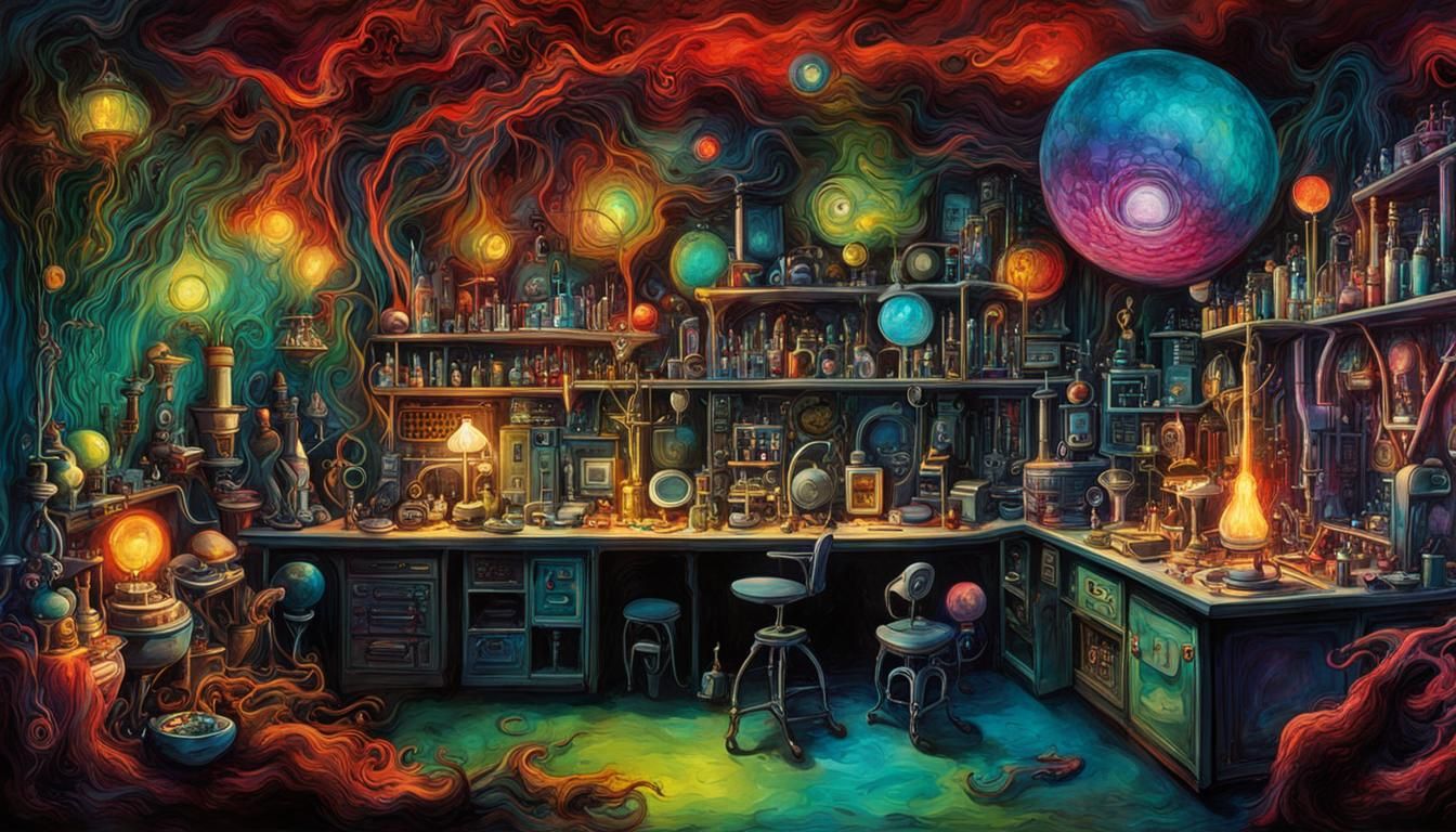 Surreal Lab Scene Inspired by Tim Burton