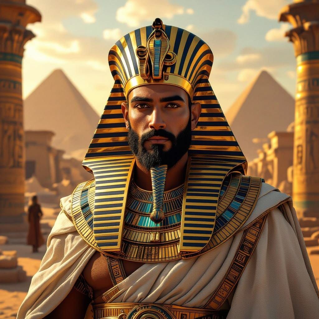 Egyptian Pharaoh Portrait in Golden Splendor