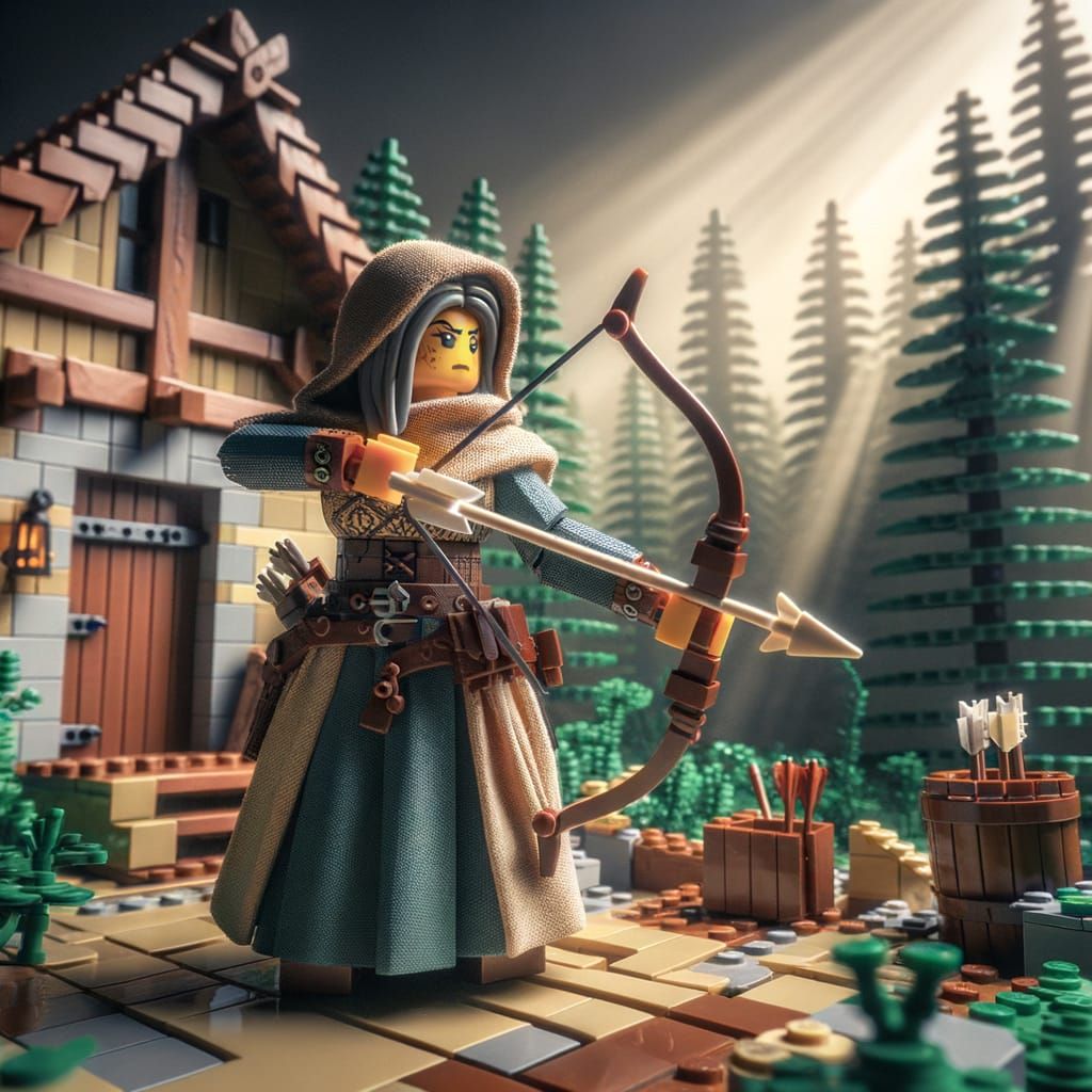 LEGO Hunter in Medieval Forest Scene
