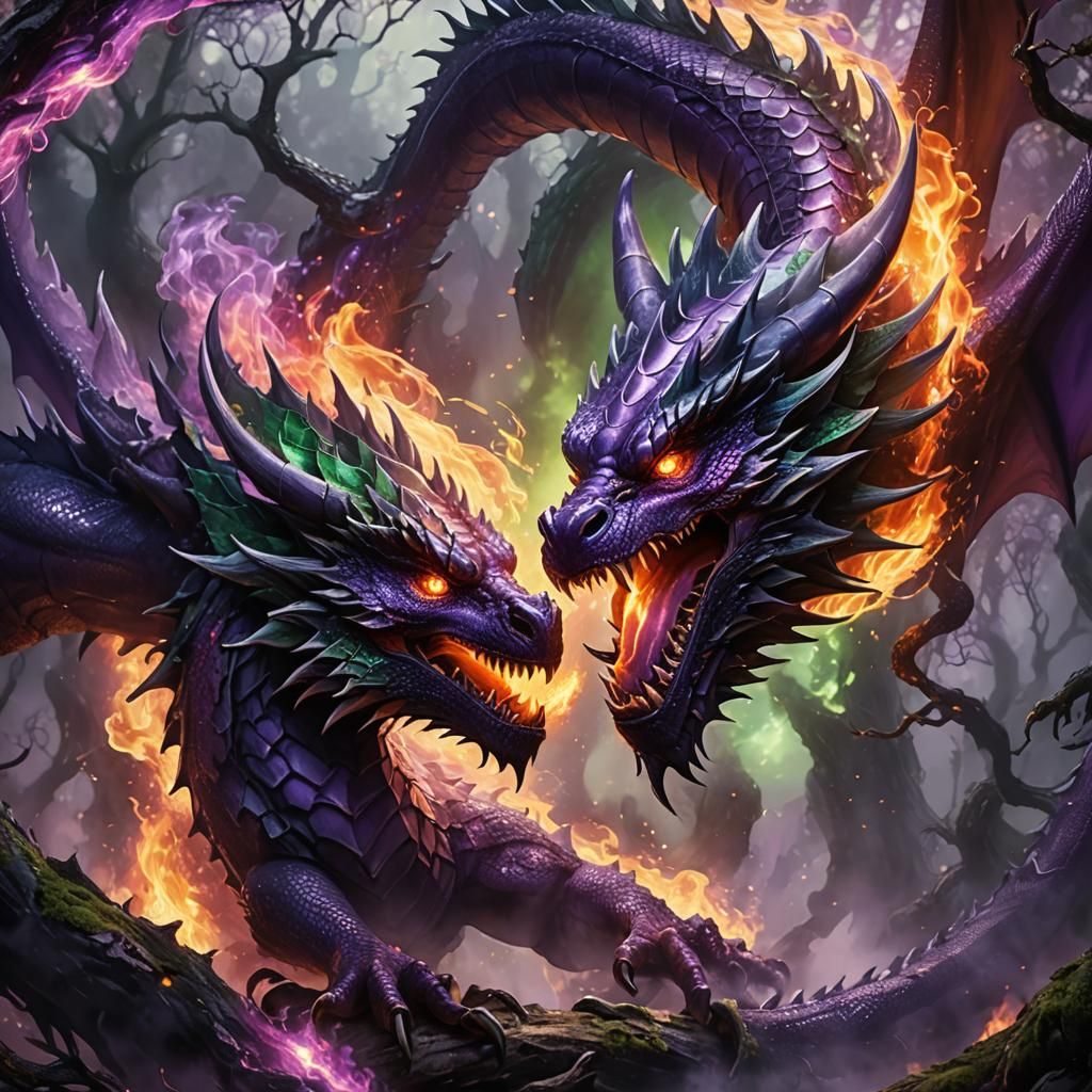 Purple Fire Dragon Grasping Super Ball in Digital Art