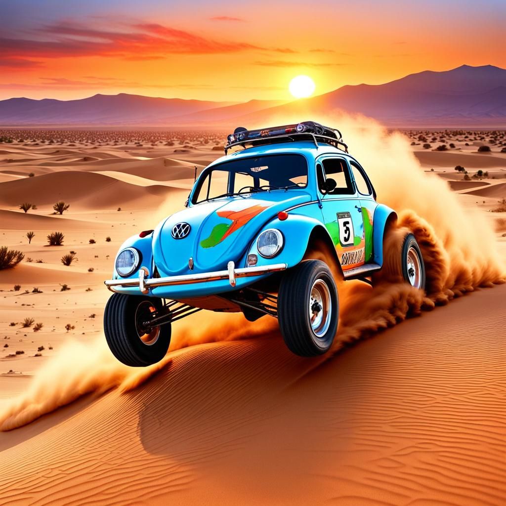 VW Baja Bug Jumps Sahara Dunes at Sunset