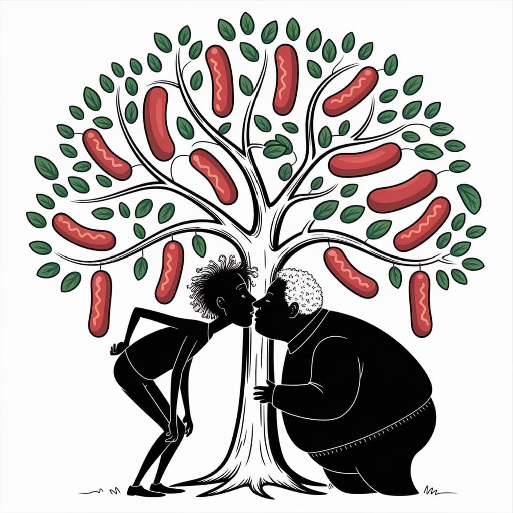 Silhouettes Kiss Under a Hotdog Tree