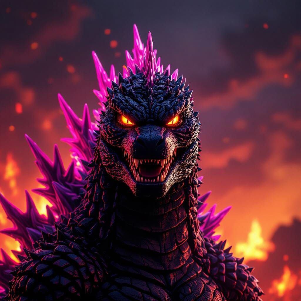 Godzilla 2000 Close-Up with Magenta Flame Dorsal Plates