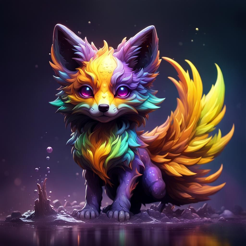 Winged Toxic Slime Fox Pup in Dark Fantasy Art