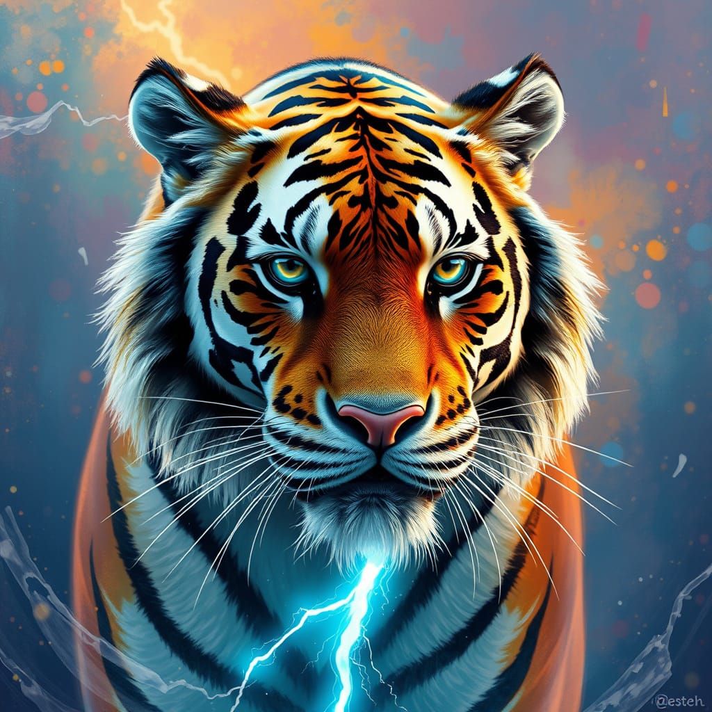 Regal Ice Tiger in Vibrant, Hyperrealistic Splendor