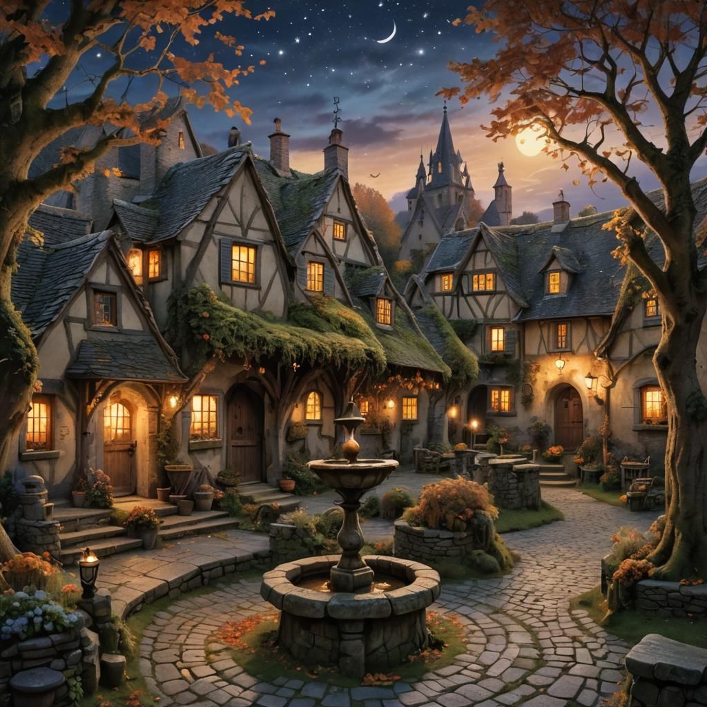 Mystical Wishing Well at Twilight, Cinematic Digital Art