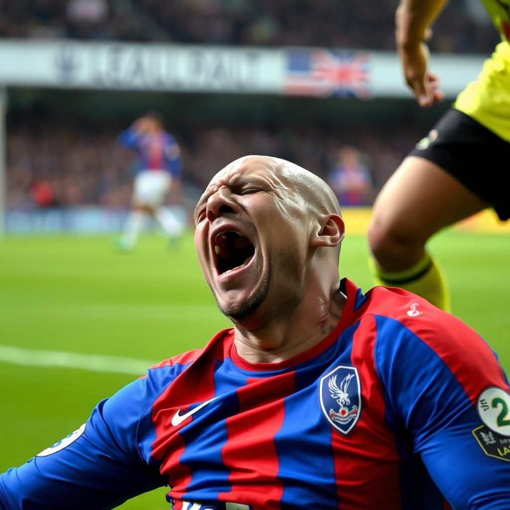 Crying Crystal Palace footballer Andrew Johnson being fouled...