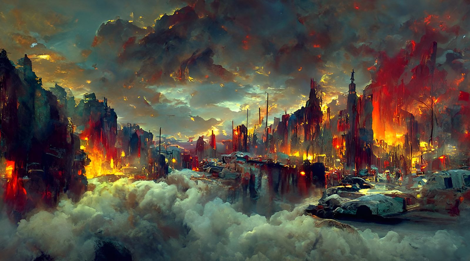 Inferno: City Ablaze in Hyperrealistic Luminism
