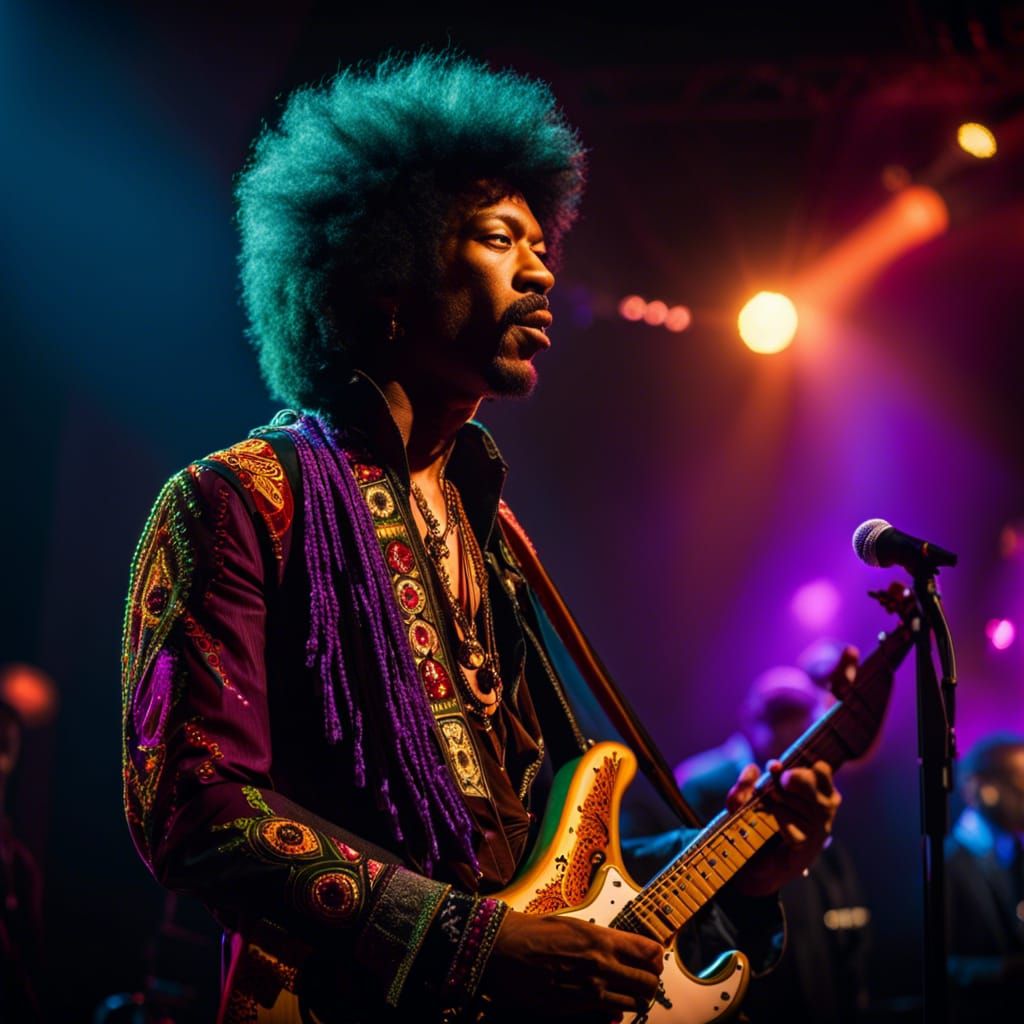 Hendrix on Stage in Cinematic Lighting
