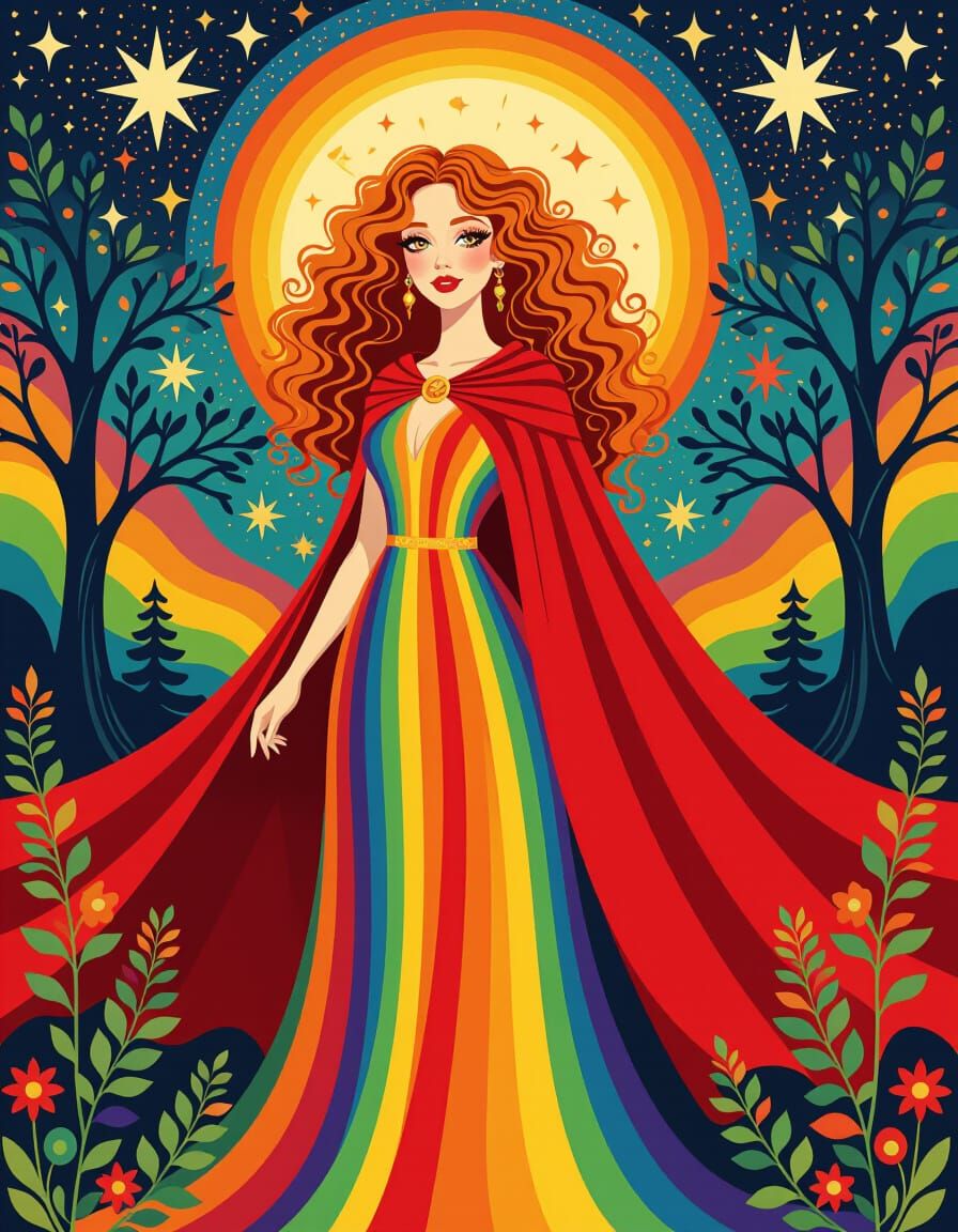 Psychedelic Pop Art Woman in a Kaleidoscopic Dreamscape