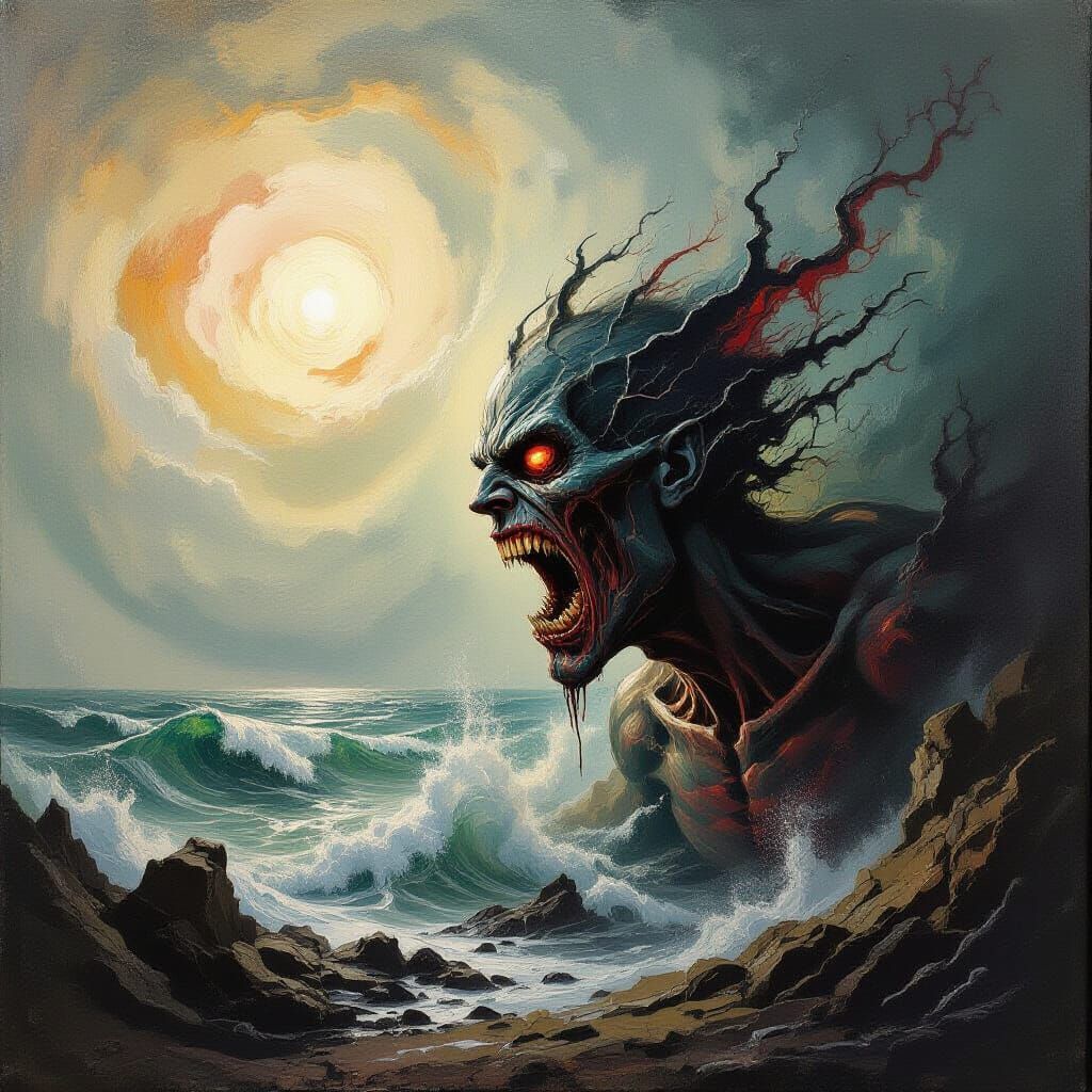 Chaotic Nature's Raw Power in Impasto Style