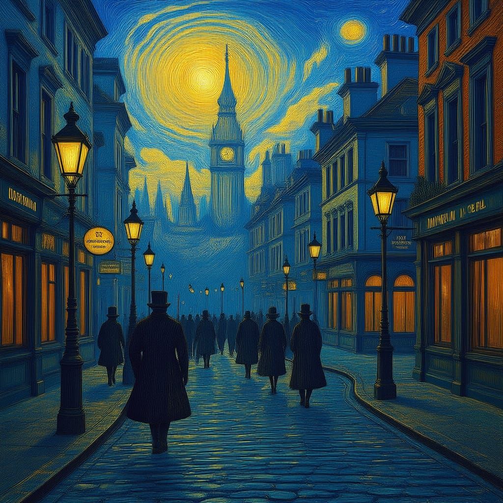 Victorian London Foggy Dusk Street Scene in Monet's Style