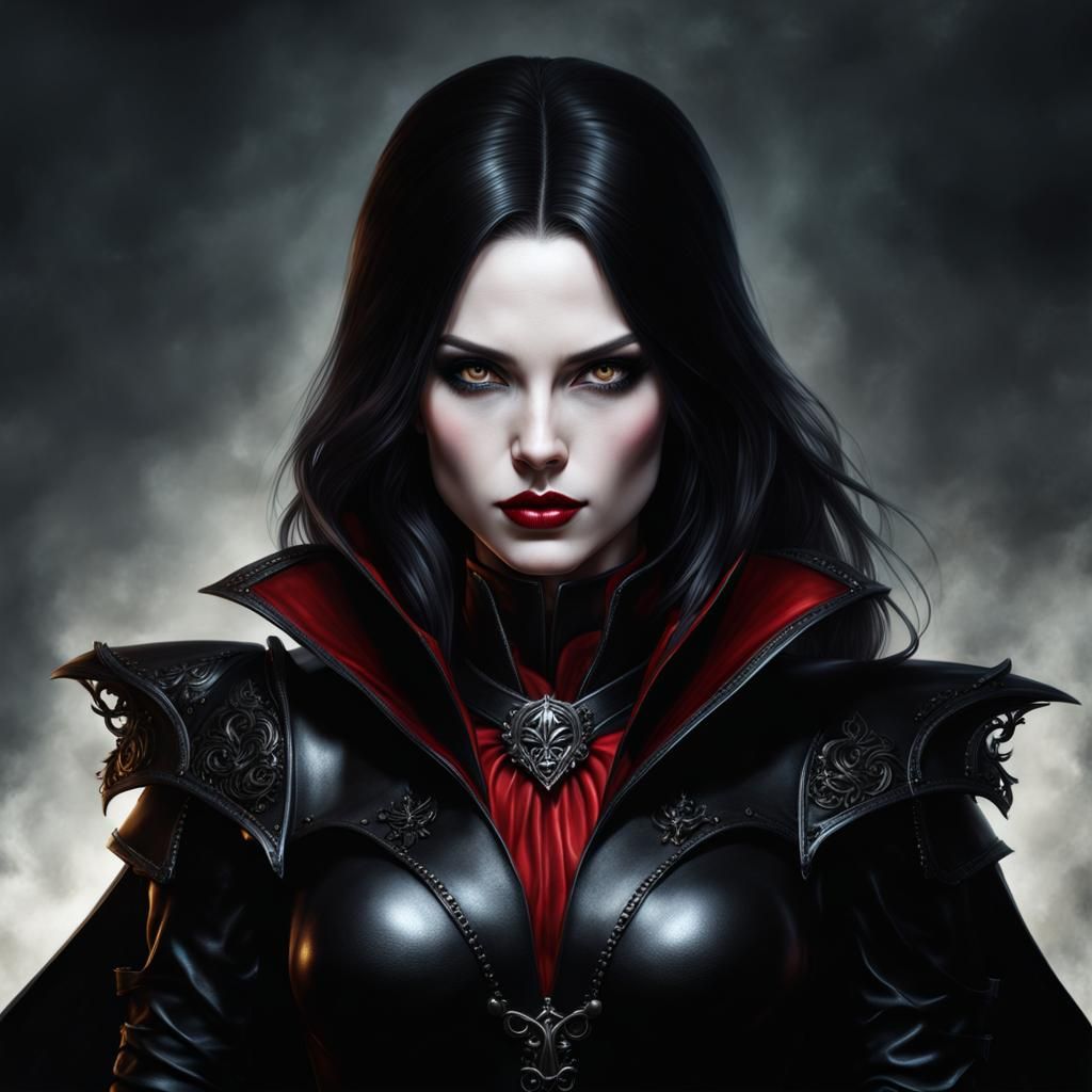 Brunette Vampire Sorceress in Airbrush Style