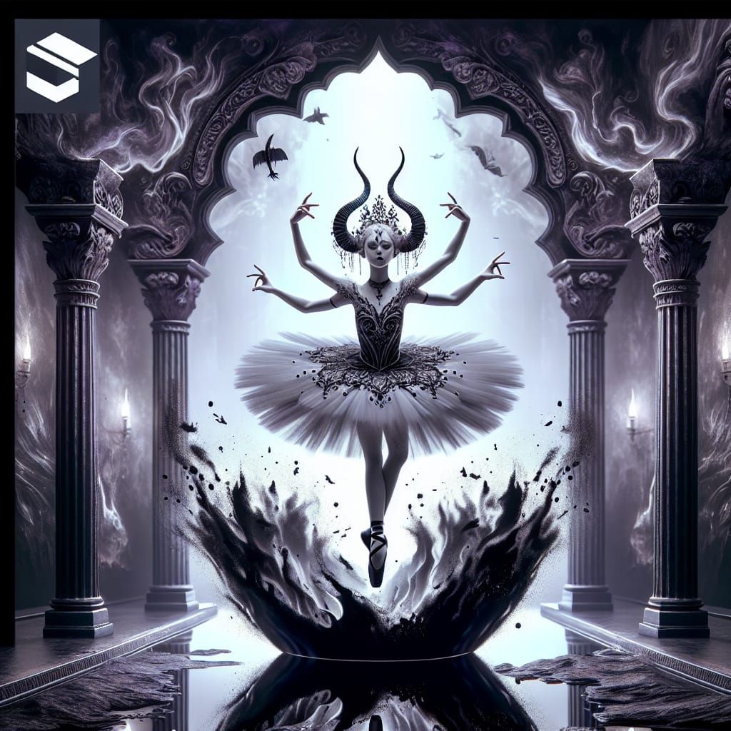 Monochromatic Ballerina Demon Emerging from Darkness