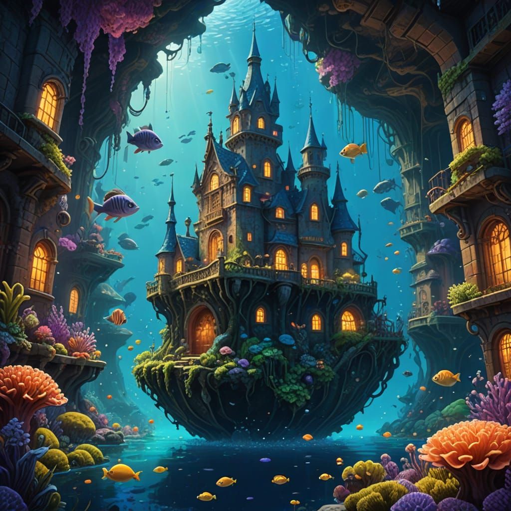 Fantastical Underwater City in Vibrant Fantasy Style