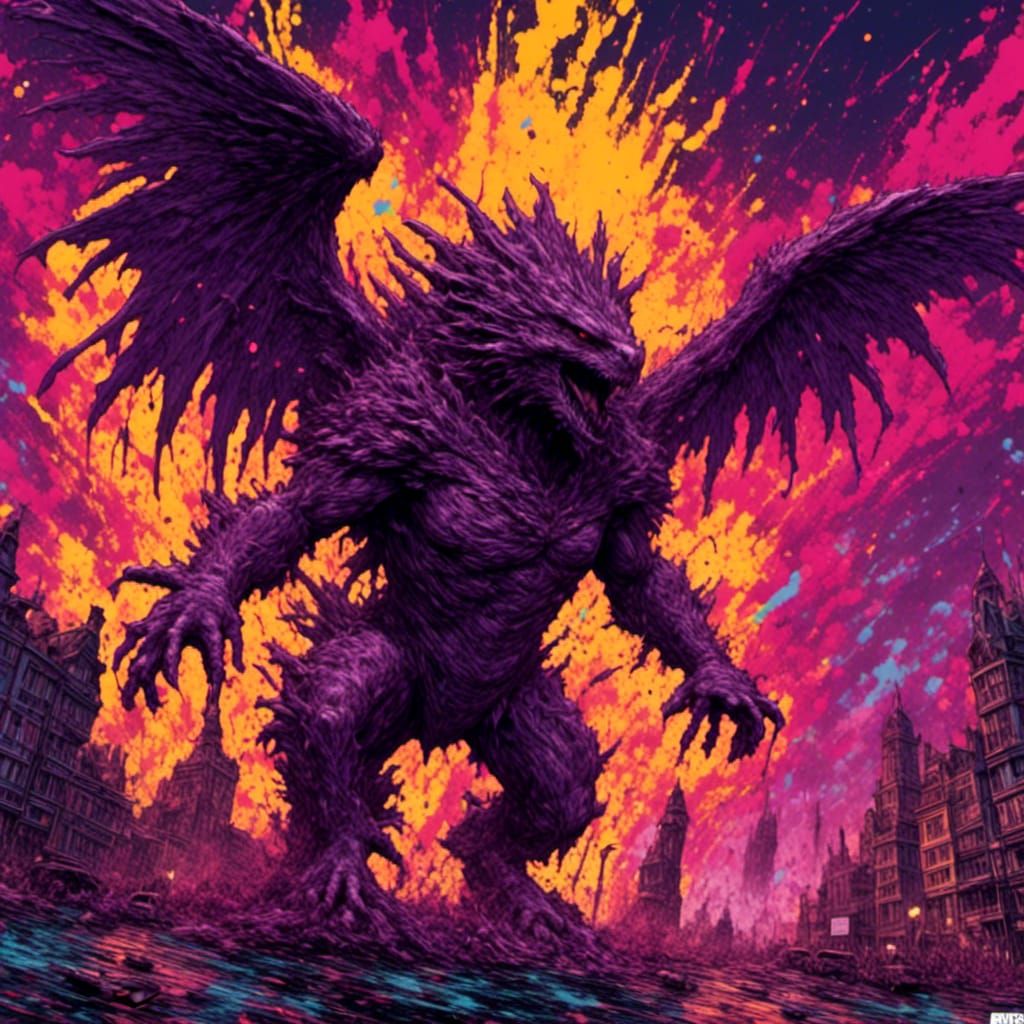 Godzilla as Angel: Dark Fantasy Concept Art