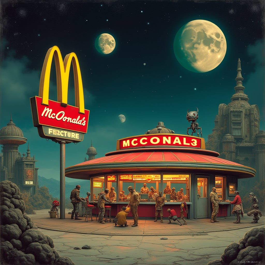 Retro-Futuristic McDonald's in Space Colony