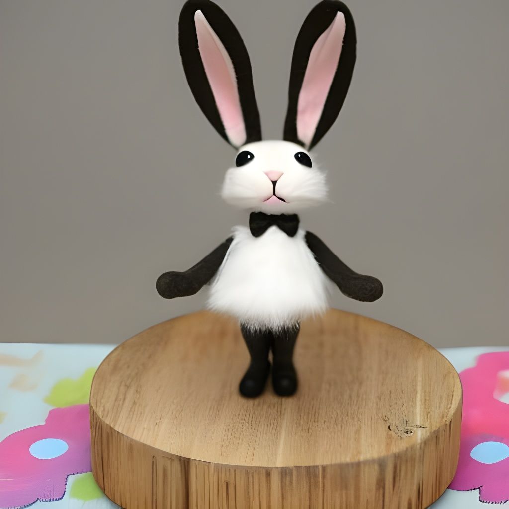 Cute Bunny in Black Top Hat, Boho Style