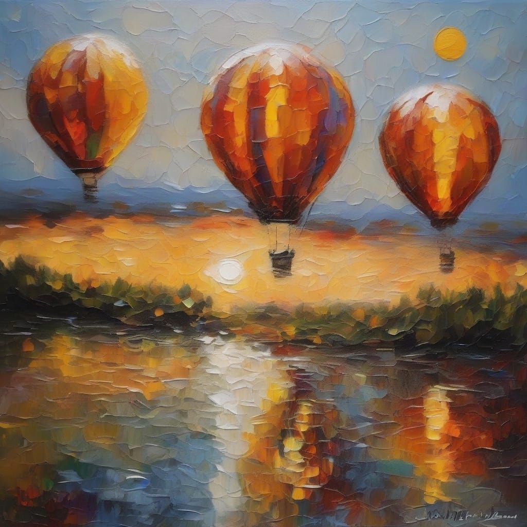 Vibrant Hot Air Balloons in Thick Impasto Oil Painting