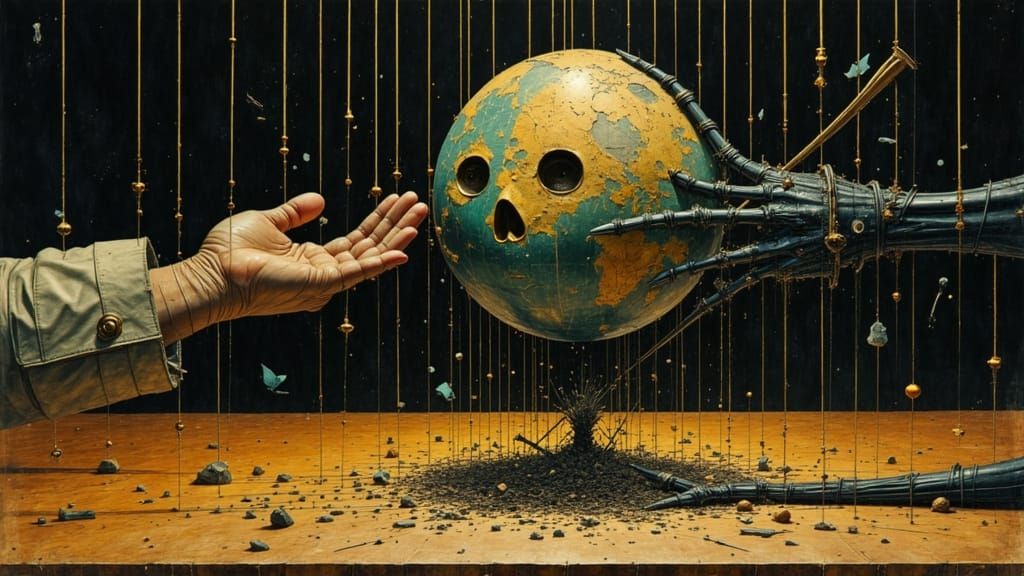 Skeletal Puppeteer & Rebellion Against Control in Surrealist...