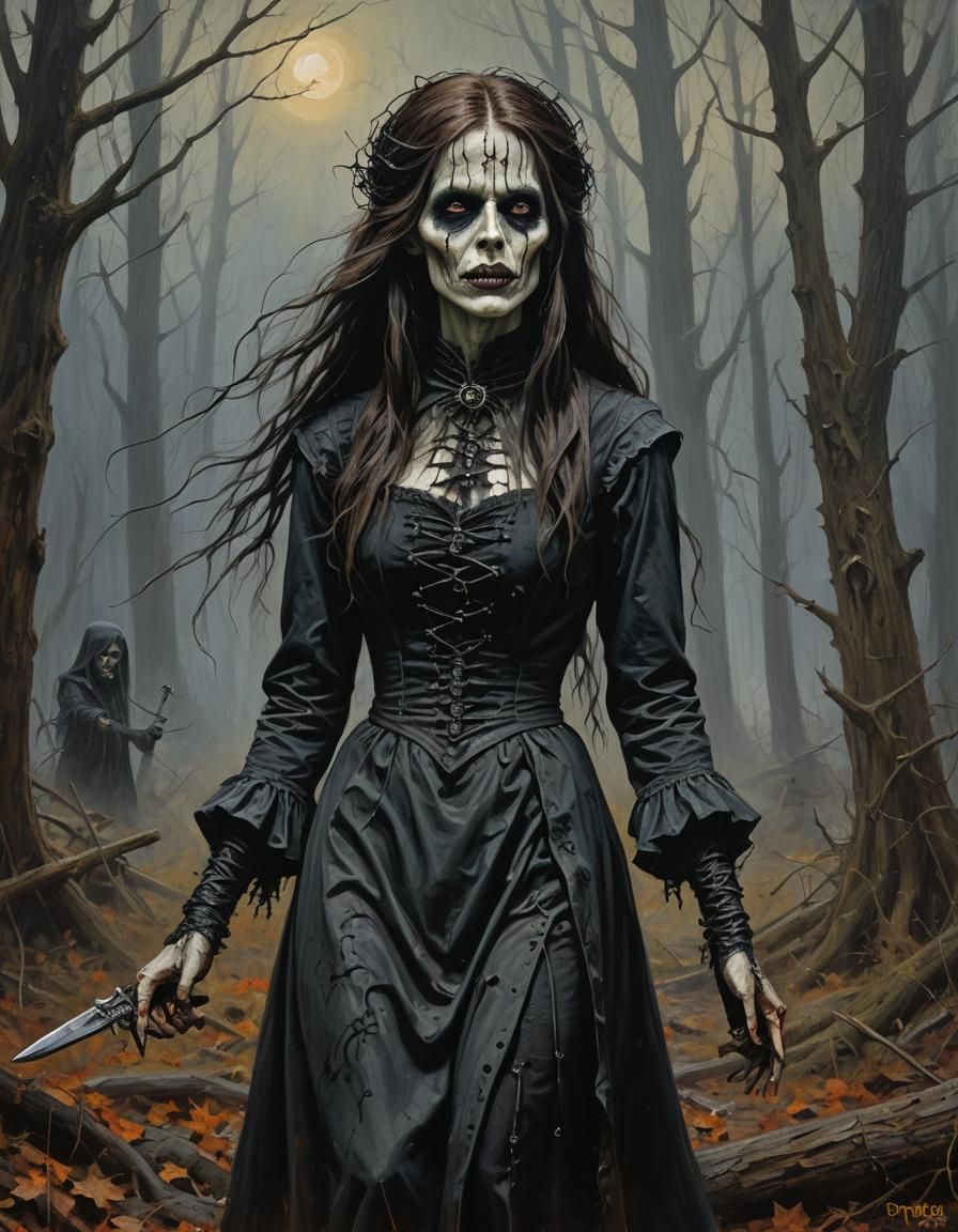 Gothic Banshee Horror in Oil Painting Style