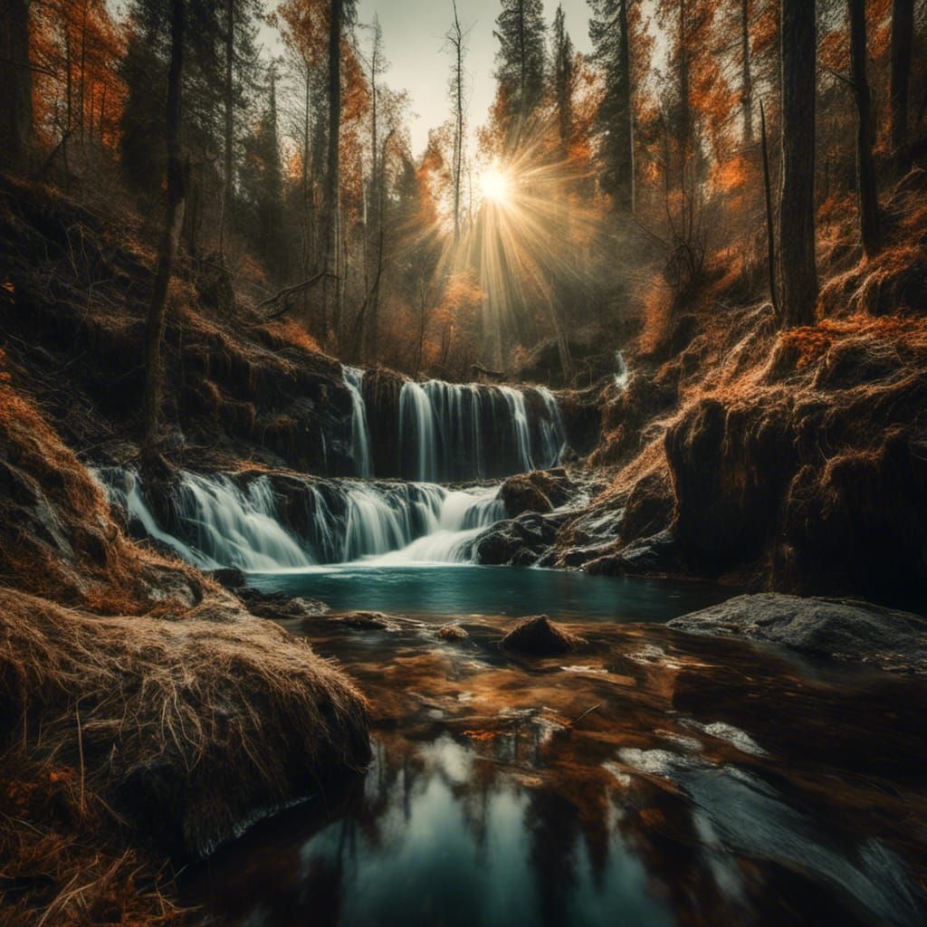 Majestic Waterfall Scene in Ethereal Fantasy Style
