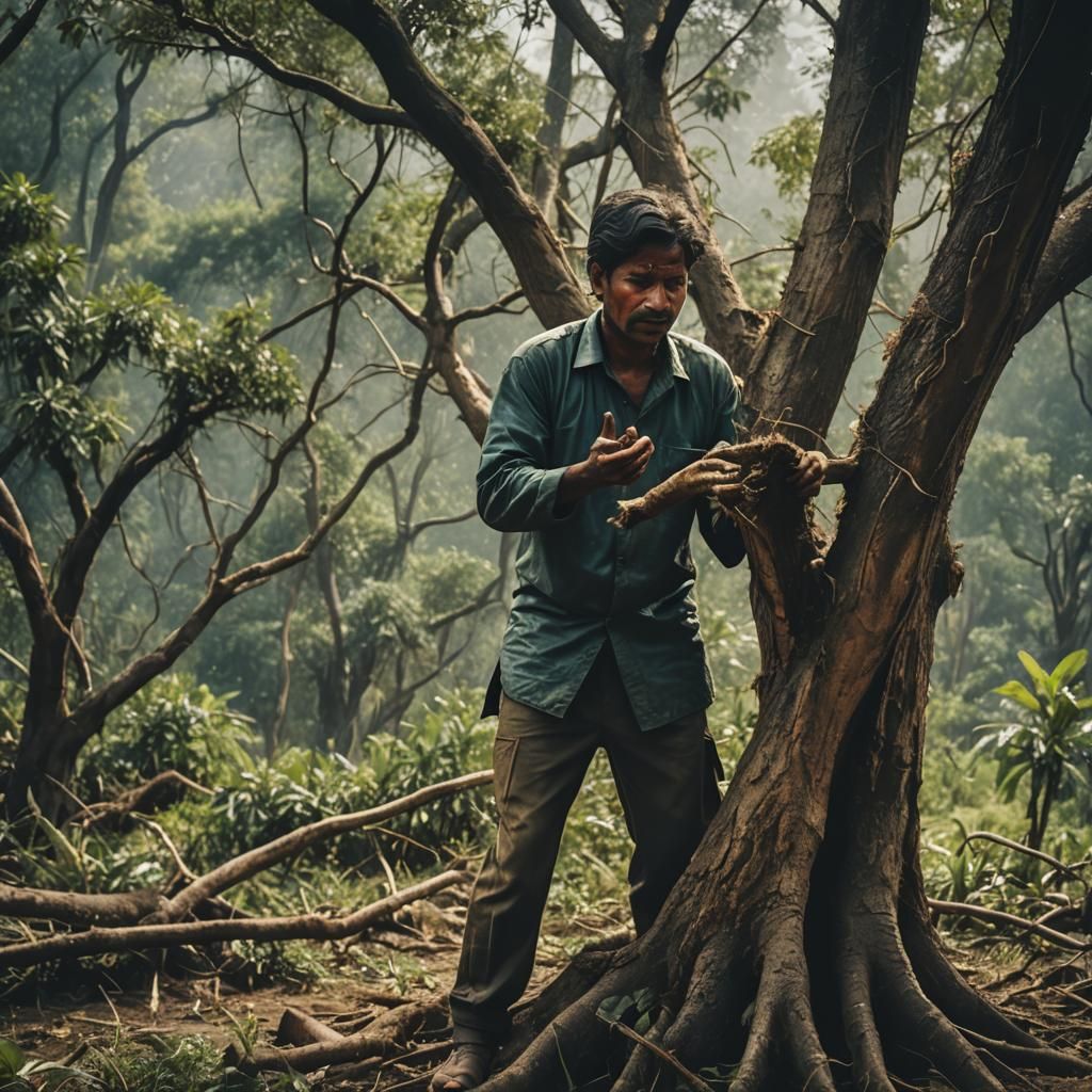 Tree Crying: Dramatic Cinematic Film Still