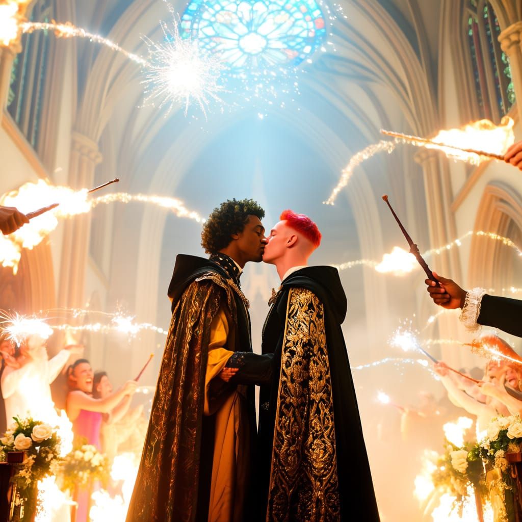 Gay Sorcerers' Wedding in Gothic Hall