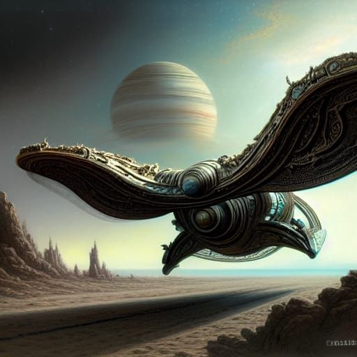 Intricate Starship Landing in Rococo Style
