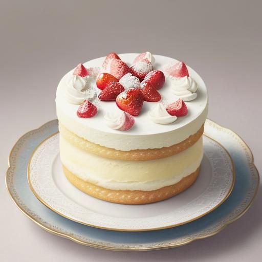 Victoria Sponge Cake Slice in Digital Watercolor Style