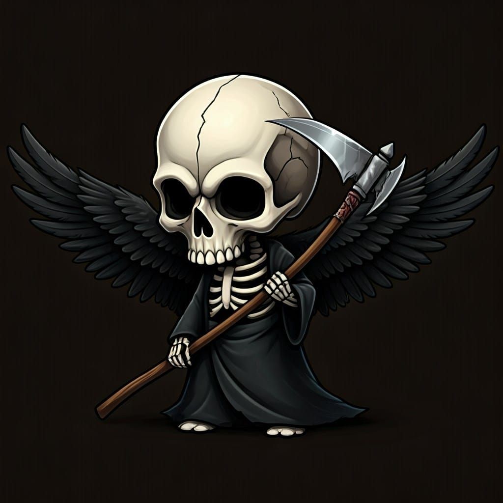 Chibi Skull Warrior with Wings and Scythe