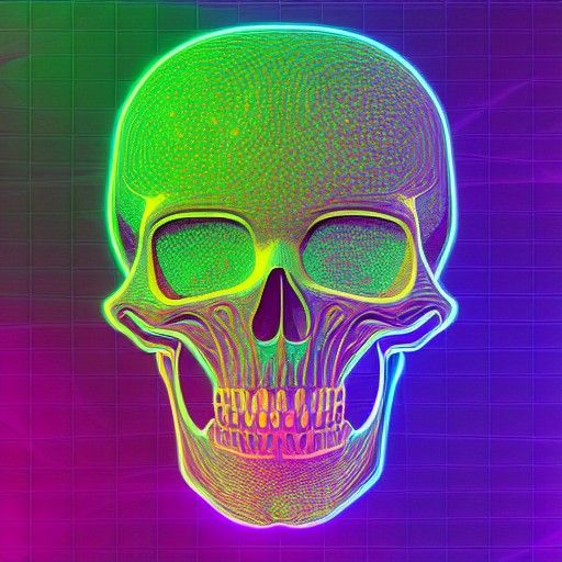Neon Rocker Skeleton in Cosmic Holographic Style