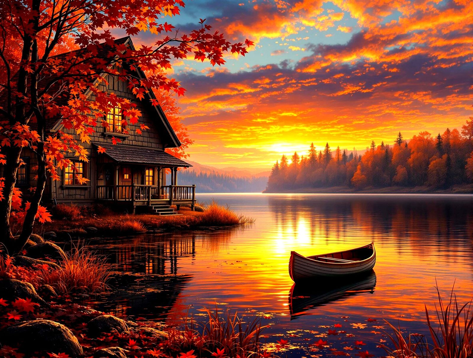 Cozy Autumn Cabin in Panoramic Sunset